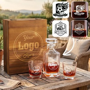 Personalised Photo Whiskey Decanter Glasses Wooden Storage Box Set Birthday Anniversary Gift for Bartender Man