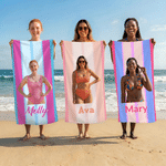 Telo mare oversize personalizzato con foto, a strisce verticali multicolori e asciugatura rapida, con nome e borsa: regalo perfetto per feste in spiaggia e compleanni, per la famiglia e gli amanti deg