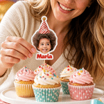 Personalized Birthday Hat Photo Cupcake Topper with Name and Number Party Supplies Baby Shower Birthday Gift for New Parents Kids