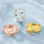 Personalised Dolphin Birthstone Sterling Silver Ring with Engraved Text Dainty Jewellery Birthday Anniversary Gift for Women