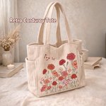 Personalized Butterfly Birth Flower Corduroy Large Capacity Tote Bag with Name and Side Pockets Daily Use Birthday Gift for Women