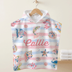 Personalised Conch Starfish Ocean Creatures Oversized Quick Dry Hooded Beach Towel with Name Summer Holiday Beach Party Birthday Gift for Kids