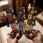 Personalised Dark Academy Style Birth Flower Acrylic Bookmark with Name and Tassel Reading Supplies Book Club Birthday Gift for Reader Book Lover