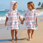 Personalised Conch Starfish Ocean Creatures Oversized Quick Dry Hooded Beach Towel with Name Summer Holiday Beach Party Birthday Gift for Kids
