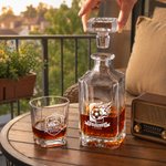 Personalised Photo Whiskey Decanter Glasses Wooden Storage Box Set Birthday Anniversary Gift for Bartender Man