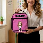 Personalized Cartoon Teacher Character Pencil Crayon Waterproof Insulated Lunch Bag with Text Teacher's Day Back to School Gift for Teacher
