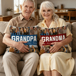 Personalised Multicolour 6 Photos Soft Cushion Cover with Name and Title Daily Use Mother's Day Father's Day Birthday Gift for Dad Mom Grandpa
