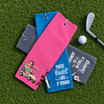 Serviette de golf moelleuse personnalisée avec photo du visage en version personnage de dessin animé multicolore, texte et mousqueton – Cadeau d'anniversaire ou pour la fête des pères pour un papa ou 