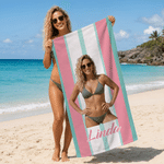 Telo mare oversize personalizzato con foto, a strisce verticali multicolori e asciugatura rapida, con nome e borsa: regalo perfetto per feste in spiaggia e compleanni, per la famiglia e gli amanti deg
