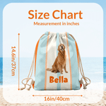 Personalized Multicolour Vertical Stripes Photo Drawstring Bag with Name Beach Party Summer Vacation Birthday Gift for Family Friends Pet Lovers