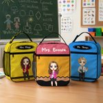 Personalized Cartoon Teacher Character Pencil Crayon Waterproof Insulated Lunch Bag with Text Teacher's Day Back to School Gift for Teacher
