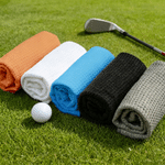 Serviette de golf moelleuse personnalisée avec photo du visage en version personnage de dessin animé multicolore, texte et mousqueton – Cadeau d'anniversaire ou pour la fête des pères pour un papa ou 