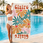 Serviette de plage magnétique surdimensionnée à motif floral multicolore, séchage rapide et personnalisée avec prénom – Cadeau d'anniversaire ou pour les vacances d'été, pour un ami ou un membre de la