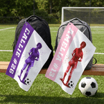 Personalised Teen Soccer Silhouette Super Absorbent Waffle Sports Towel with Text and Hanging Clip Birthday Team Gift for Soccer Lover