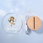 Personalized Adorable Sports Teddy Bear Acrylic LED Night Light with Name and Wooden Base Nursery Decor Baby Shower Birthday Gift for Kids Boys