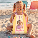 Personalized Multicolour Vertical Stripes Photo Drawstring Bag with Name Beach Party Summer Vacation Birthday Gift for Family Friends Pet Lovers