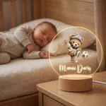 Personalized Adorable Sports Teddy Bear Acrylic LED Night Light with Name and Wooden Base Nursery Decor Baby Shower Birthday Gift for Kids Boys