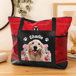 Personalized Birth Flower Photo Tote Bag with Mesh Pockets and Name Birthday Gift for Pet Parents