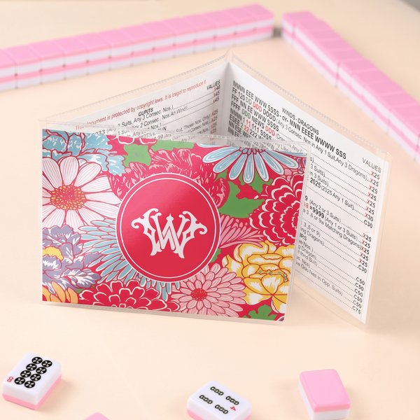 Personalized Chinese Floral Bird Style Tri-Folded Card Cover Sticker Set with Double Letters Birthday Mahjong Night Gift for Mahjong Lovers