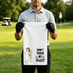 Serviette de golf moelleuse personnalisée avec photo du visage en version personnage de dessin animé multicolore, texte et mousqueton – Cadeau d'anniversaire ou pour la fête des pères pour un papa ou 