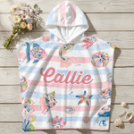 Personalised Conch Starfish Ocean Creatures Oversized Quick Dry Hooded Beach Towel with Name Summer Holiday Beach Party Birthday Gift for Kids