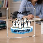 Personalized Cute Penguin Teacher Acrylic Plaque with Texr Teacher's Day Birthday Gift for Teacher