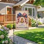 Personalized USA 250th Anniversary American Flag Bow Liberty Bell Garden Flag with Text Independence Day Anniversary Gift for Family