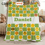 Personalized Playful emoji Colored Checkerboard Soft Throw Blanket with Name Home Decor Birthday Gift for Friends Kids Family | Callie × emoji ™