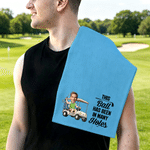 Serviette de golf moelleuse personnalisée avec photo du visage en version personnage de dessin animé multicolore, texte et mousqueton – Cadeau d'anniversaire ou pour la fête des pères pour un papa ou 