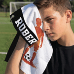 Personalised Teen Soccer Silhouette Super Absorbent Waffle Sports Towel with Text and Hanging Clip Birthday Team Gift for Soccer Lover