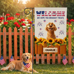 Personalised Independence Day Theme Cartoon Dog Garden Flag with 1-3 Names Yard Decor American Independence Day Gift for Americans Pet Lovers