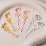 Personalized Birth Flower Birthstone Unique Clip-On Earrings with Name Daily Use Birthday Gift for Woman Friend