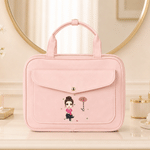 Trousse de toilette de voyage en cuir PU à compartiments multiples, personnalisée avec un personnage de dessin animé et une fleur de naissance, avec prénom – Cadeau d'anniversaire pour un usage quotid