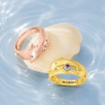 Personalised Dolphin Birthstone Sterling Silver Ring with Engraved Text Dainty Jewellery Birthday Anniversary Gift for Women