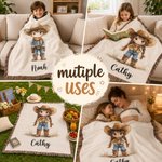 Personalised Cartoon Cowboy Cowgirl Tassel Soft Throw Blanket with Name Home Decor Birthday Gift for Kids Cowboy Lovers