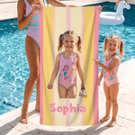 Telo mare oversize personalizzato con foto, a strisce verticali multicolori e asciugatura rapida, con nome e borsa: regalo perfetto per feste in spiaggia e compleanni, per la famiglia e gli amanti deg