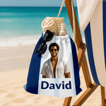 Personalized Multicolour Vertical Stripes Photo Drawstring Bag with Name Beach Party Summer Vacation Birthday Gift for Family Friends Pet Lovers