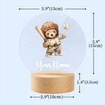 Personalized Adorable Sports Teddy Bear Acrylic LED Night Light with Name and Wooden Base Nursery Decor Baby Shower Birthday Gift for Kids Boys