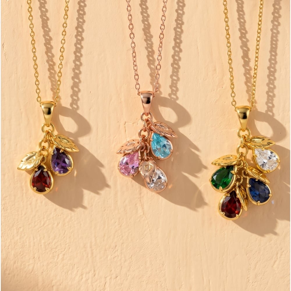 Personalized 1-4 Birthstones Leaf Initial Necklace Dainty Jewelry Daily Wear Anniversary Birthday Gift for Mom Grandma Woman 3