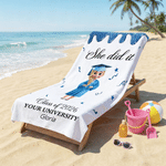 Personalized Grad Cap Cartoon Character Oversized Quick Dry Beach Towel with Name and Year Summer Vacation Beach Party Graduation Gift for Graduates