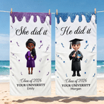 Personalized Grad Cap Cartoon Character Oversized Quick Dry Beach Towel with Name and Year Summer Vacation Beach Party Graduation Gift for Graduates