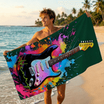 Personalized Musical Instrument Soft Quick Dry Beach Towel with Name Summer Vacation Beach Party Music Festival Gift for Music Lover Friend