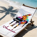 Personalized Musical Instrument Soft Quick Dry Beach Towel with Name Summer Vacation Beach Party Music Festival Gift for Music Lover Friend