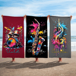 Personalized Musical Instrument Soft Quick Dry Beach Towel with Name Summer Vacation Beach Party Music Festival Gift for Music Lover Friend
