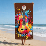 Personalized Musical Instrument Soft Quick Dry Beach Towel with Name Summer Vacation Beach Party Music Festival Gift for Music Lover Friend