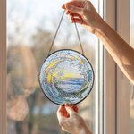 Personalised Ocean Wave Sunrise Stained Glass Acrylic Hanging Suncatcher with Text Home Decor Birthday Gift for Family Friends
