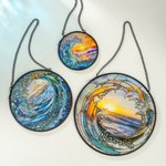 Personalised Ocean Wave Sunrise Stained Glass Acrylic Hanging Suncatcher with Text Home Decor Birthday Gift for Family Friends