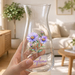 Personalized Birth Flower Glass Vase with Name Birthday Anniversary Gift for Mom Grandma