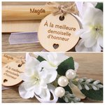 Set de stylo à bille en bois personnalisé avec texte gravé - Étiquette ronde au choix - Cadeau d'anniversaire mariage pour amis demoiselle d'honneur