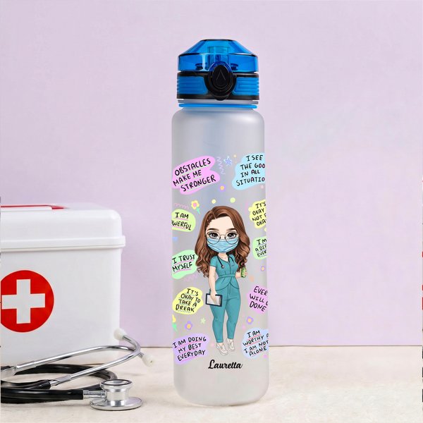 Gepersonaliseerde Verpleegkundige dagelijkse Affirmaties 32oz Water Tracker fles Verpleegkundige afstuderen Gift Rn dank u Gift Verpleegkundige Week Gift